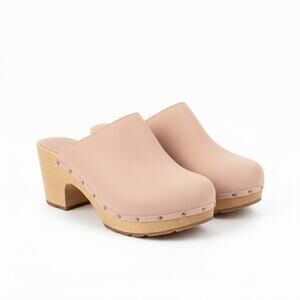 Madewell The Ayanna Pink Suede Wooden Clog Mule Block Heel Studded Platform Sz 9